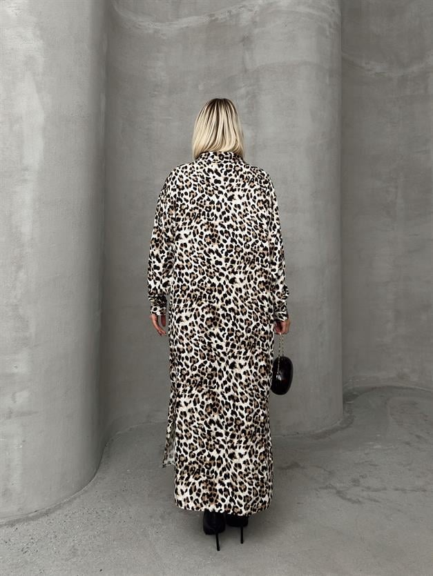 Leopard Print Side Slit Oversize Dress COFFEE 9262-E