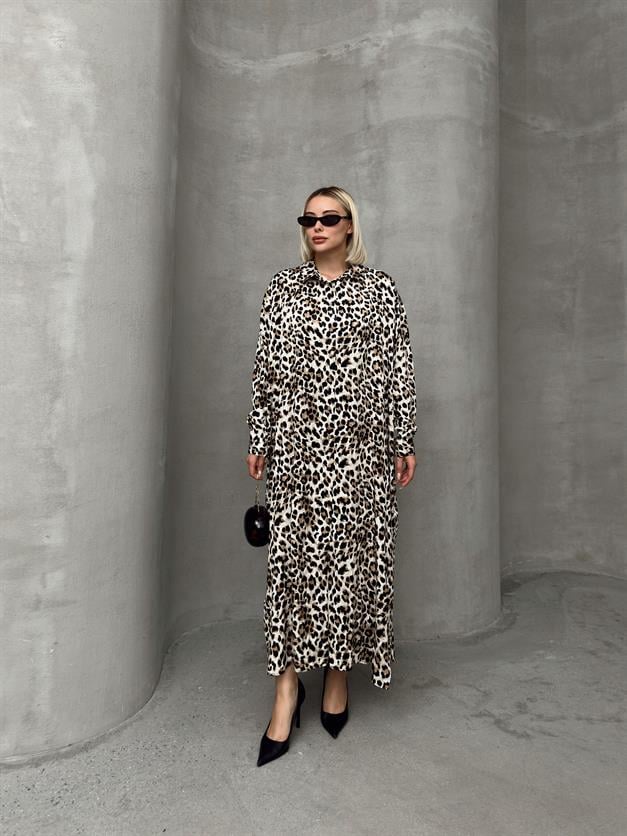 Leopard Print Side Slit Oversize Dress COFFEE 9262-E