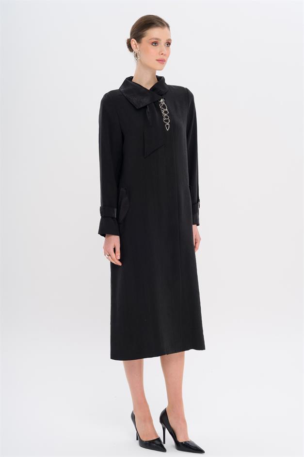 Narrow Detailed Handkerchief Collar Unlined Modal Cape BLACK 6750