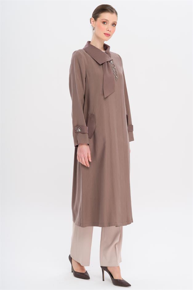 Narrow Detailed Handkerchief Collar Unlined Modal Cape COFFEE 6750