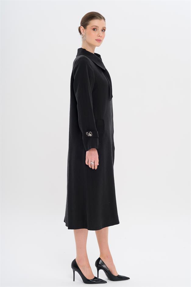 Narrow Detailed Handkerchief Collar Unlined Modal Cape BLACK 6750