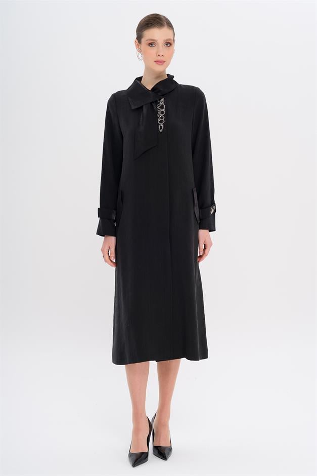 Narrow Detailed Handkerchief Collar Unlined Modal Cape BLACK 6750