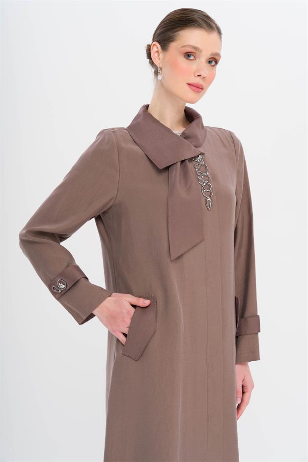 Narrow Detailed Handkerchief Collar Unlined Modal Cape COFFEE 6750