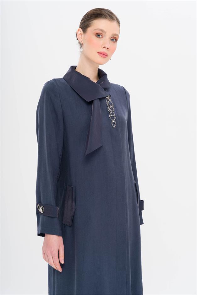 Narrow Detailed Handkerchief Collar Unlined Modal Cape NAVY 6750