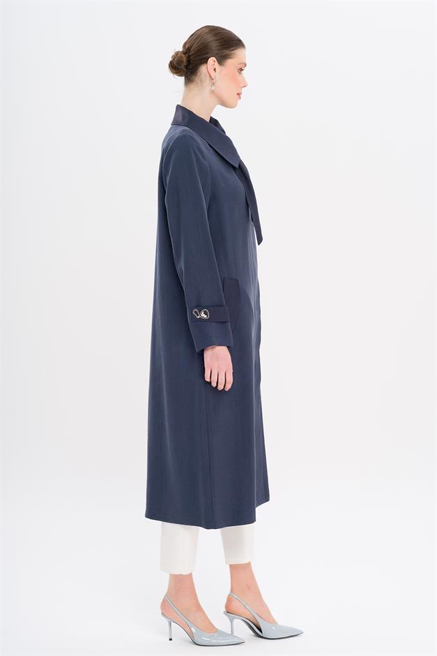 Narrow Detailed Handkerchief Collar Unlined Modal Cape NAVY 6750