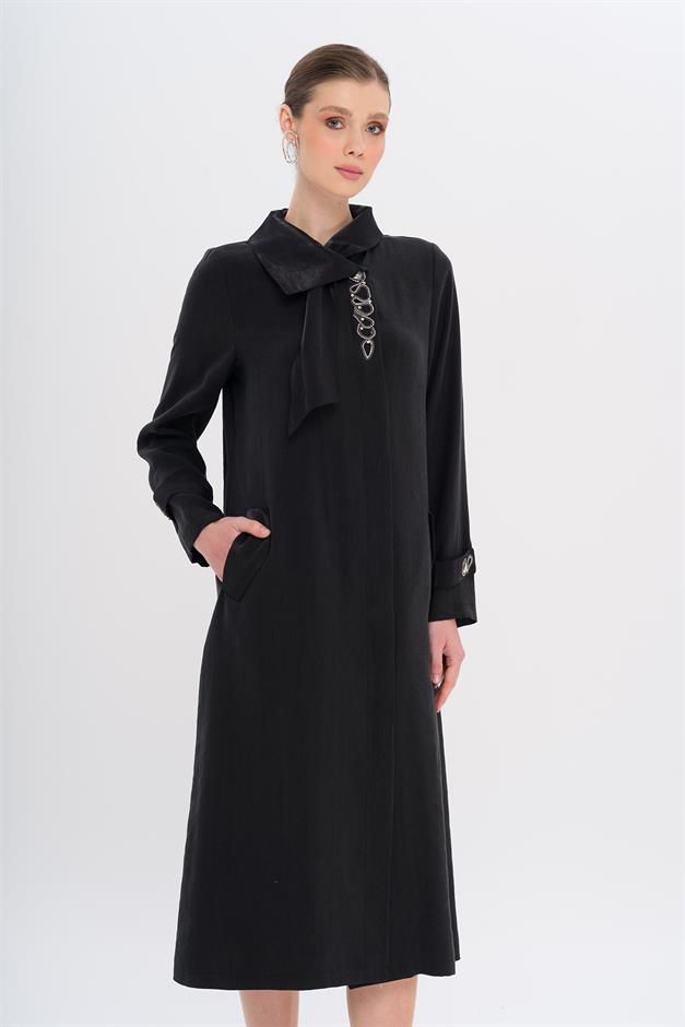 Narrow Detailed Handkerchief Collar Unlined Modal Cape BLACK 6750