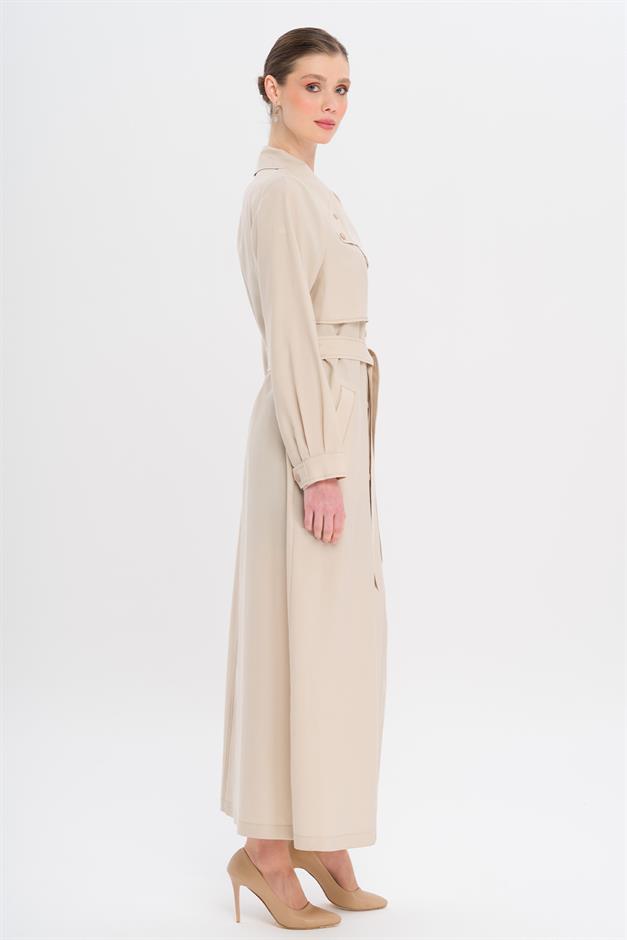 Handkerchief Collar Cape and Snap Detailed Unlined Modal Cape STONE 6729