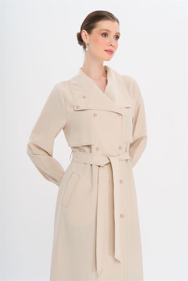 Handkerchief Collar Cape and Snap Detailed Unlined Modal Cape STONE 6729