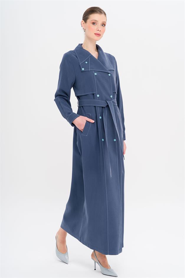 Handkerchief Collar Cape and Snap Detailed Unlined Modal Cape İNDİGO 6729