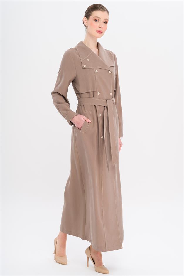 Handkerchief Collar Cape and Snap Detailed Unlined Modal Cape A.COFFEE 6729