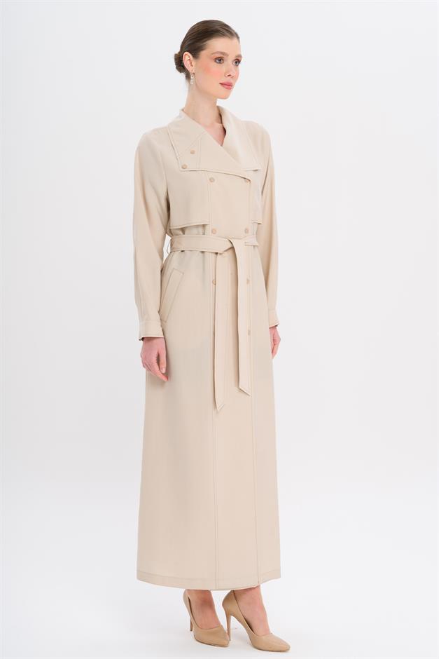 Handkerchief Collar Cape and Snap Detailed Unlined Modal Cape STONE 6729