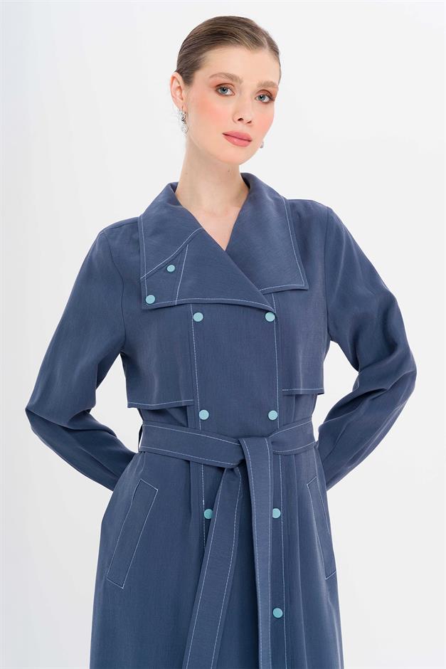 Handkerchief Collar Cape and Snap Detailed Unlined Modal Cape İNDİGO 6729