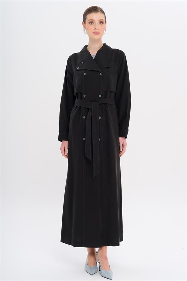 Handkerchief Collar Cape and Snap Detailed Unlined Modal Cape BLACK 6729