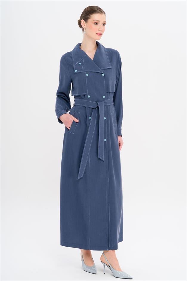 Handkerchief Collar Cape and Snap Detailed Unlined Modal Cape İNDİGO 6729