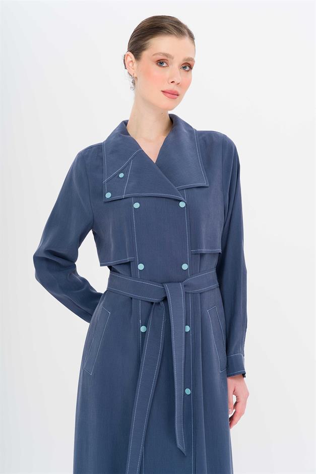 Handkerchief Collar Cape and Snap Detailed Unlined Modal Cape İNDİGO 6729