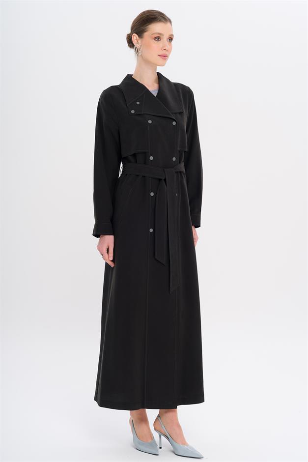 Handkerchief Collar Cape and Snap Detailed Unlined Modal Cape BLACK 6729