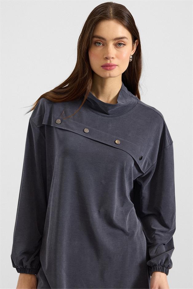 Metal Aksesuarlı Premium Kumaş Sweat Pantolon Takım LACİVERT 9404-TK