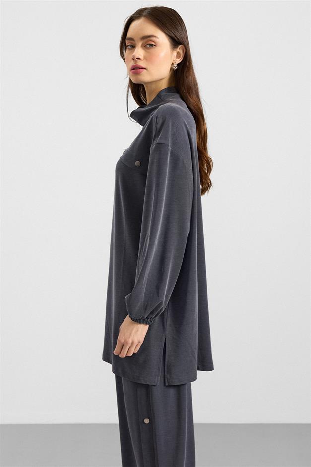 Metal Aksesuarlı Premium Kumaş Sweat Pantolon Takım LACİVERT 9404-TK