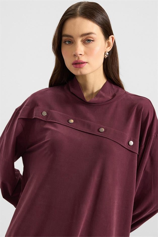 Metal Aksesuarlı Premium Kumaş Sweat Pantolon Takım BORDO 9404-TK