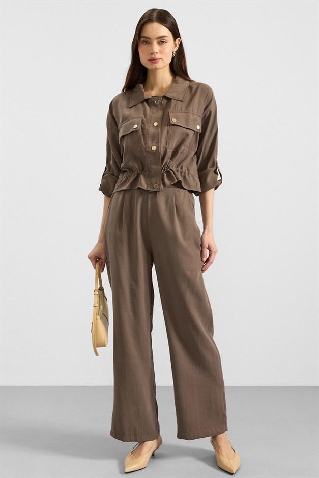 Metal Çıtçıtlı Crop Modal Ceket HAKİ 8285