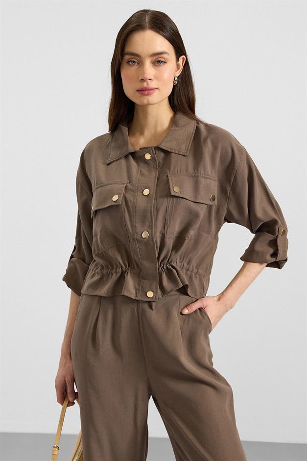 Metal Çıtçıtlı Crop Modal Ceket HAKİ 8285