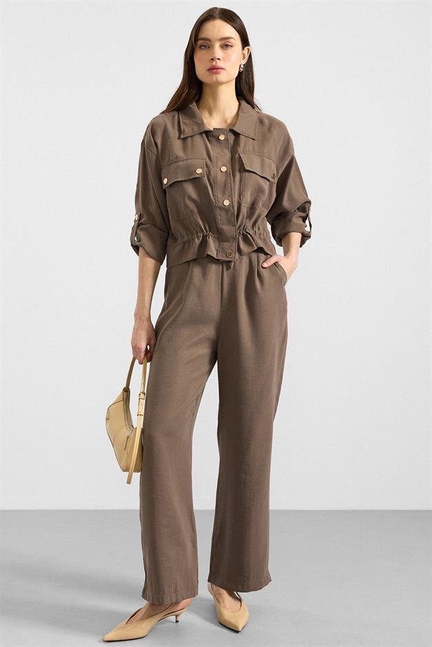 Metal Çıtçıtlı Crop Modal Ceket HAKİ 8285