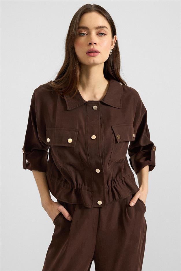 Metal Çıtçıtlı Crop Modal Ceket KAHVE 8285