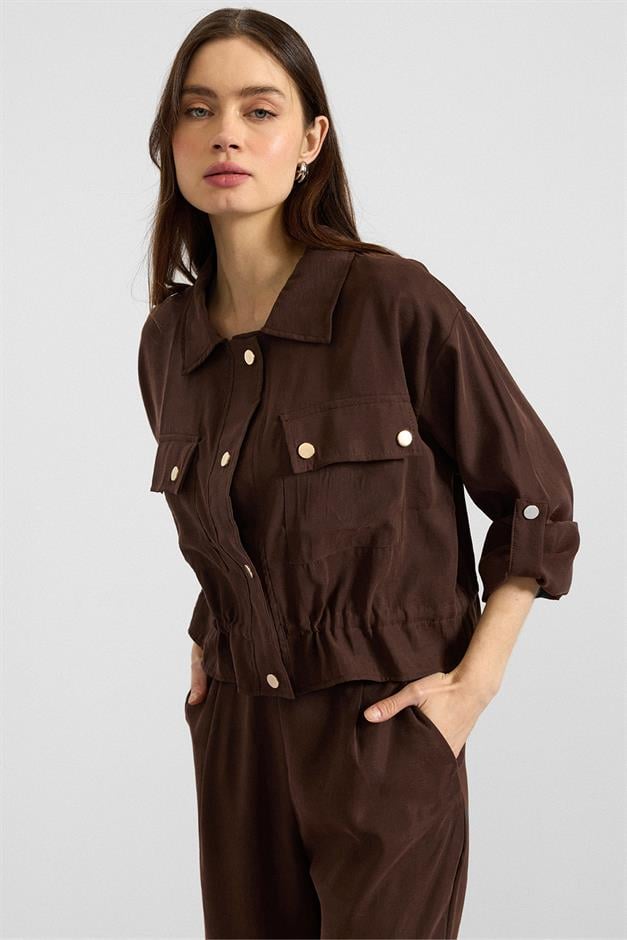 Metal Çıtçıtlı Crop Modal Ceket KAHVE 8285