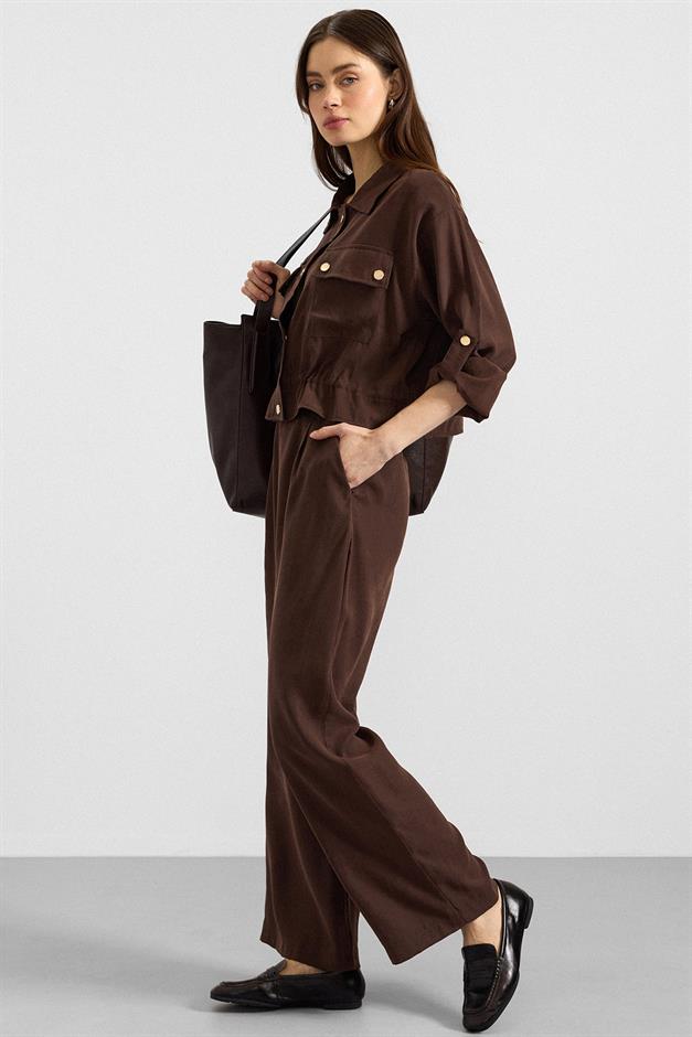 Metal Çıtçıtlı Crop Modal Ceket KAHVE 8285