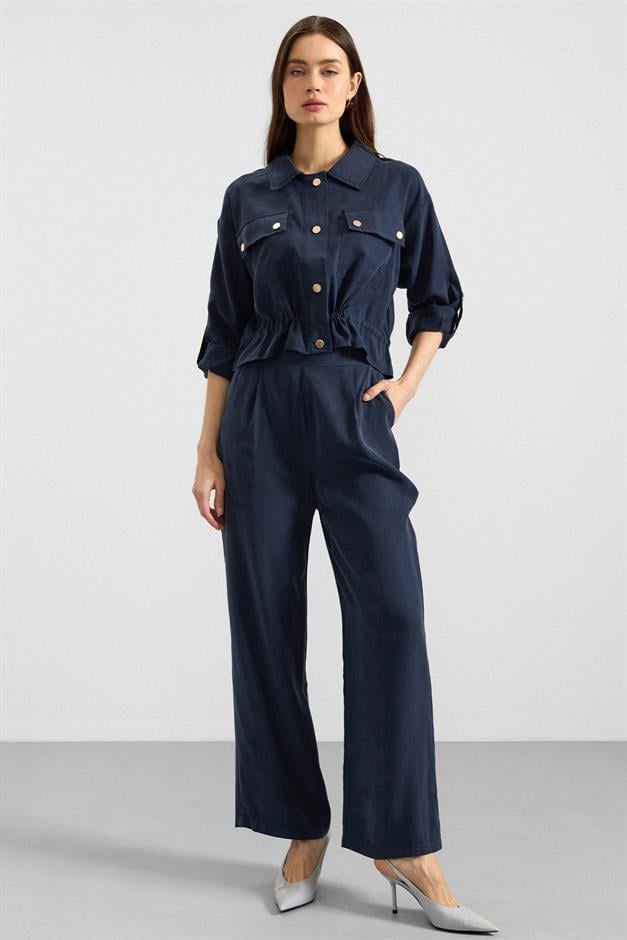 Metal Çıtçıtlı Crop Modal Ceket LACİVERT 8285