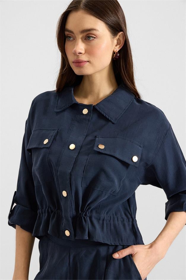 Metal Çıtçıtlı Crop Modal Ceket LACİVERT 8285