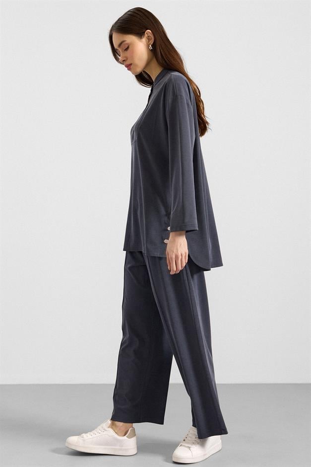 Metal Düğmeli Premium Kumaş Sweat Pantolon Takım LACİVERT 9405-TK