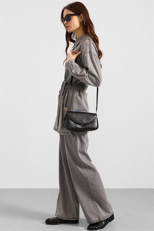 Metal Düğmeli Soft Denim Ceket Pantolon GRİ 9401-TK