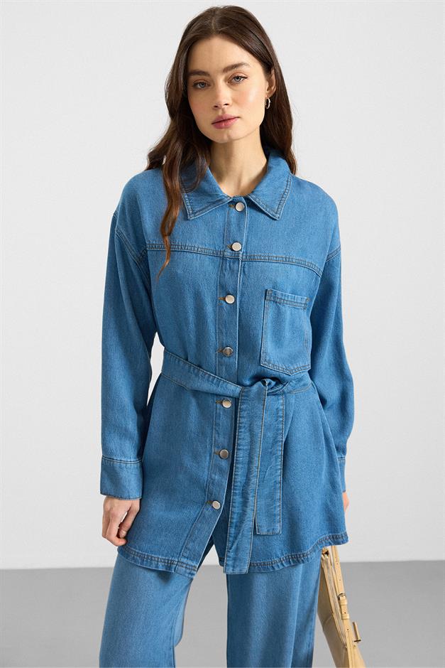 Metal Düğmeli Soft Denim Ceket Pantolon MAVİ 9401-TK