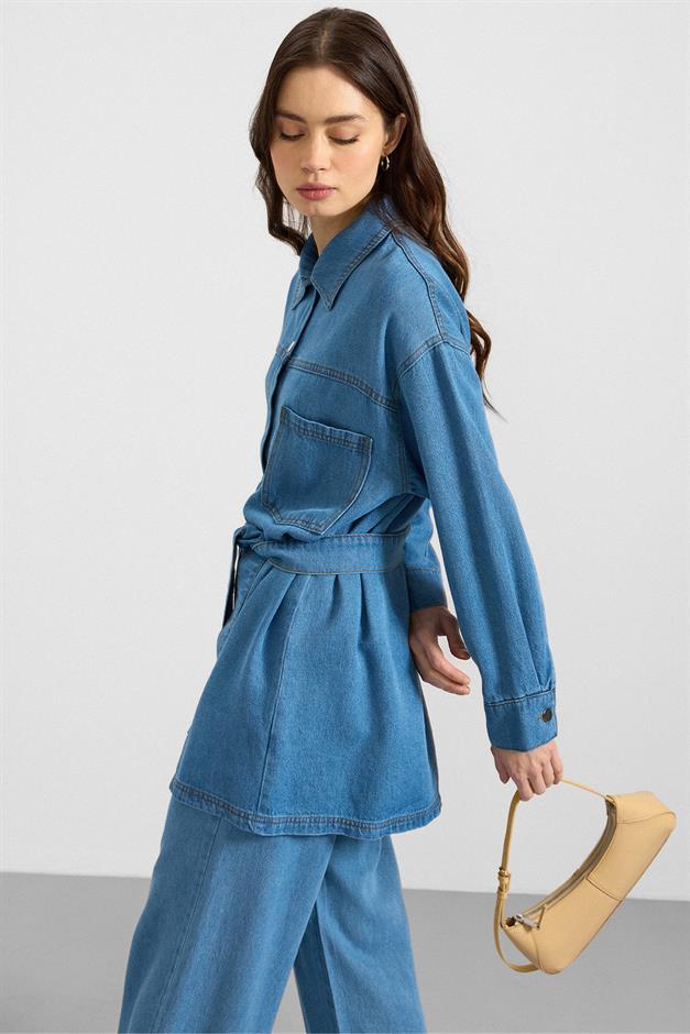 Metal Düğmeli Soft Denim Ceket Pantolon MAVİ 9401-TK