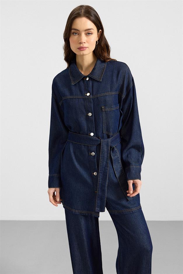 Metal Düğmeli Soft Denim Ceket Pantolon KOYU MAVİ 9401-TK