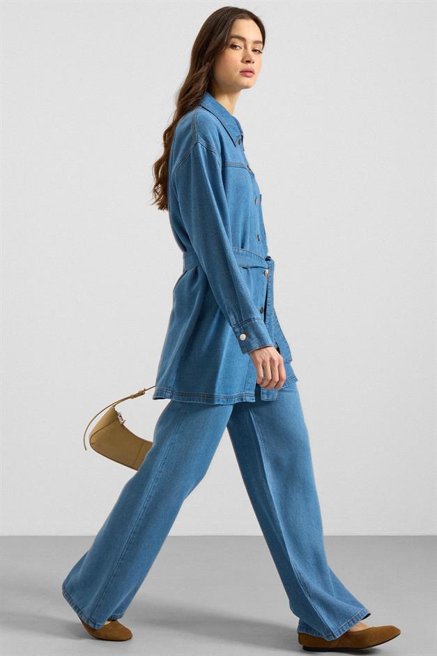 Metal Düğmeli Soft Denim Ceket Pantolon MAVİ 9401-TK