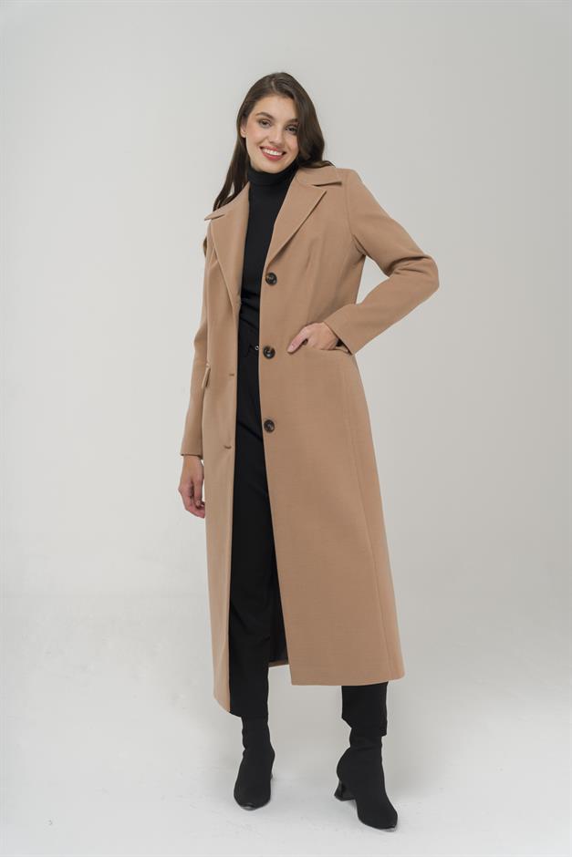 Mono Collar Flap Pocket Long Coat CAMEL 3918