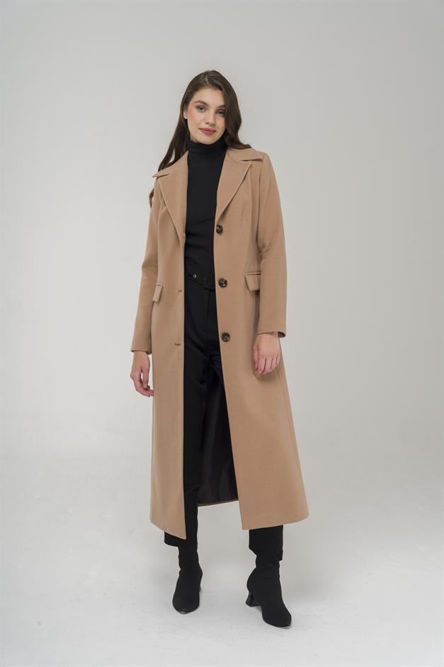 Mono Collar Flap Pocket Long Coat CAMEL 3918