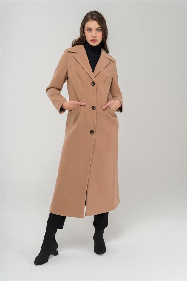Mono Collar Flap Pocket Long Coat CAMEL 3918