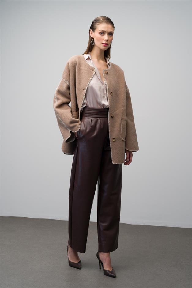 Unlined Casual Coat with Embroidered Detail and Pocket Pocket VIZON 3077