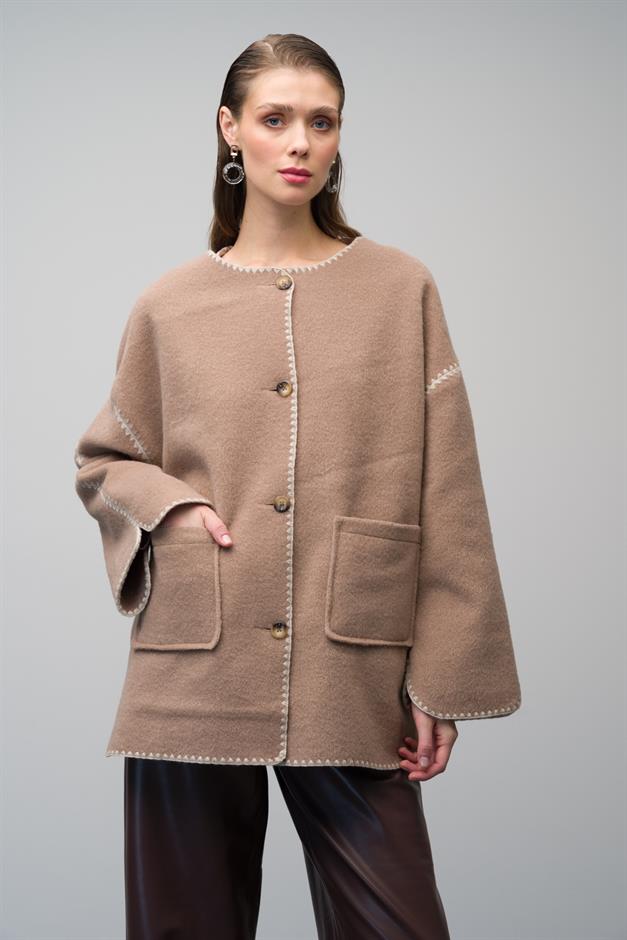 Unlined Casual Coat with Embroidered Detail and Pocket Pocket VIZON 3077