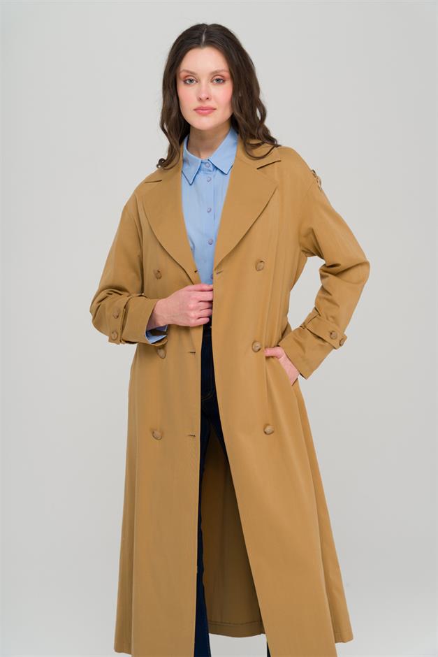Oversize Unlined Trench Coat with Shoulder Zipper Accessory CAMEL 6698
