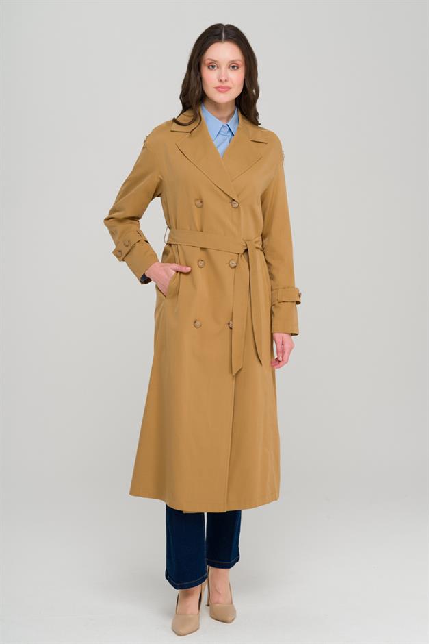 Oversize Unlined Trench Coat with Shoulder Zipper Accessory CAMEL 6698