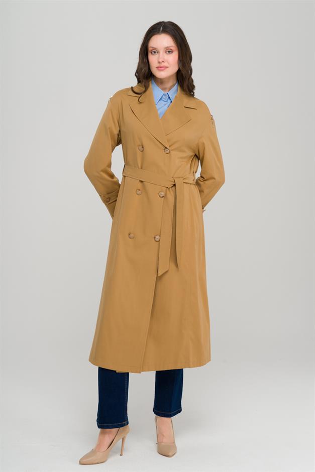 Oversize Unlined Trench Coat with Shoulder Zipper Accessory CAMEL 6698