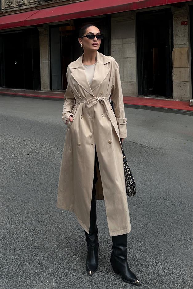 Oversize Unlined Trench Coat with Shoulder Zipper Accessory IVORY 6698