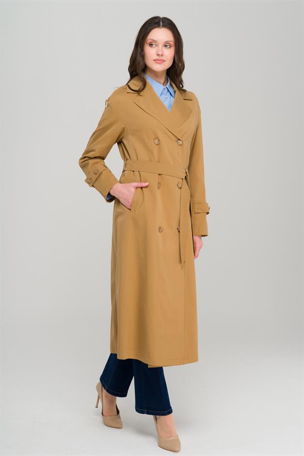 Oversize Unlined Trench Coat with Shoulder Zipper Accessory CAMEL 6698