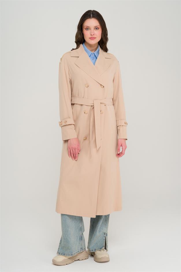 Oversize Unlined Trench Coat with Shoulder Zipper Accessory IVORY 6698