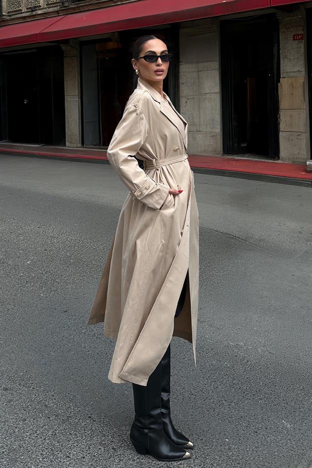 Oversize Unlined Trench Coat with Shoulder Zipper Accessory IVORY 6698