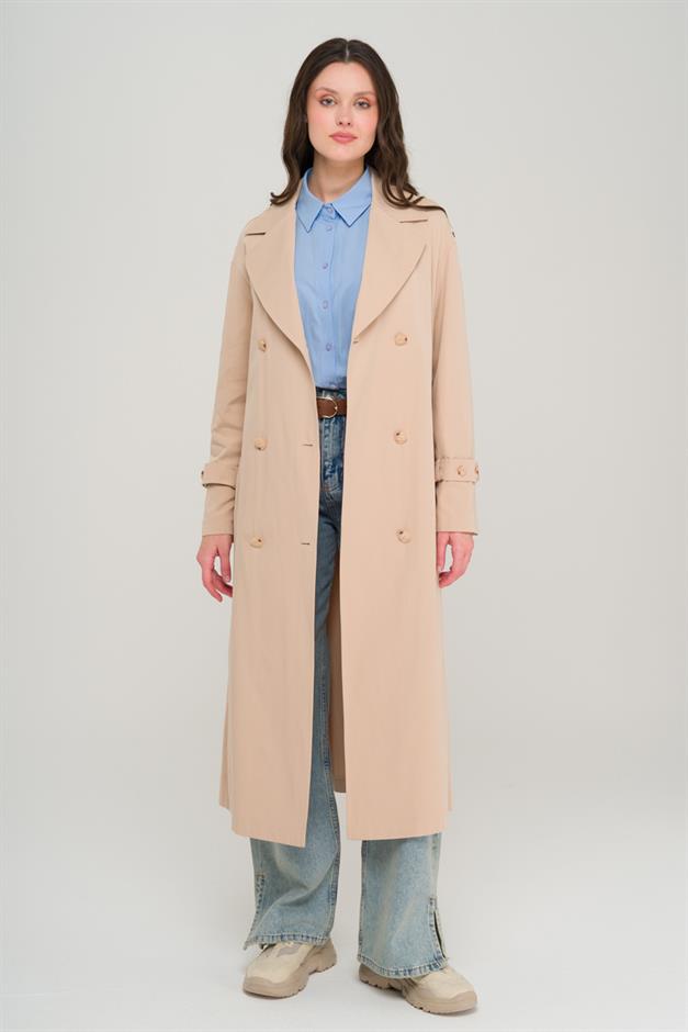 Oversize Unlined Trench Coat with Shoulder Zipper Accessory IVORY 6698